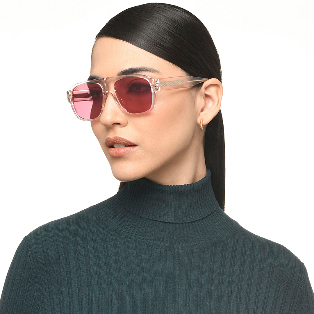 Lenskart Pink Transparent Full Rim Aviator left side