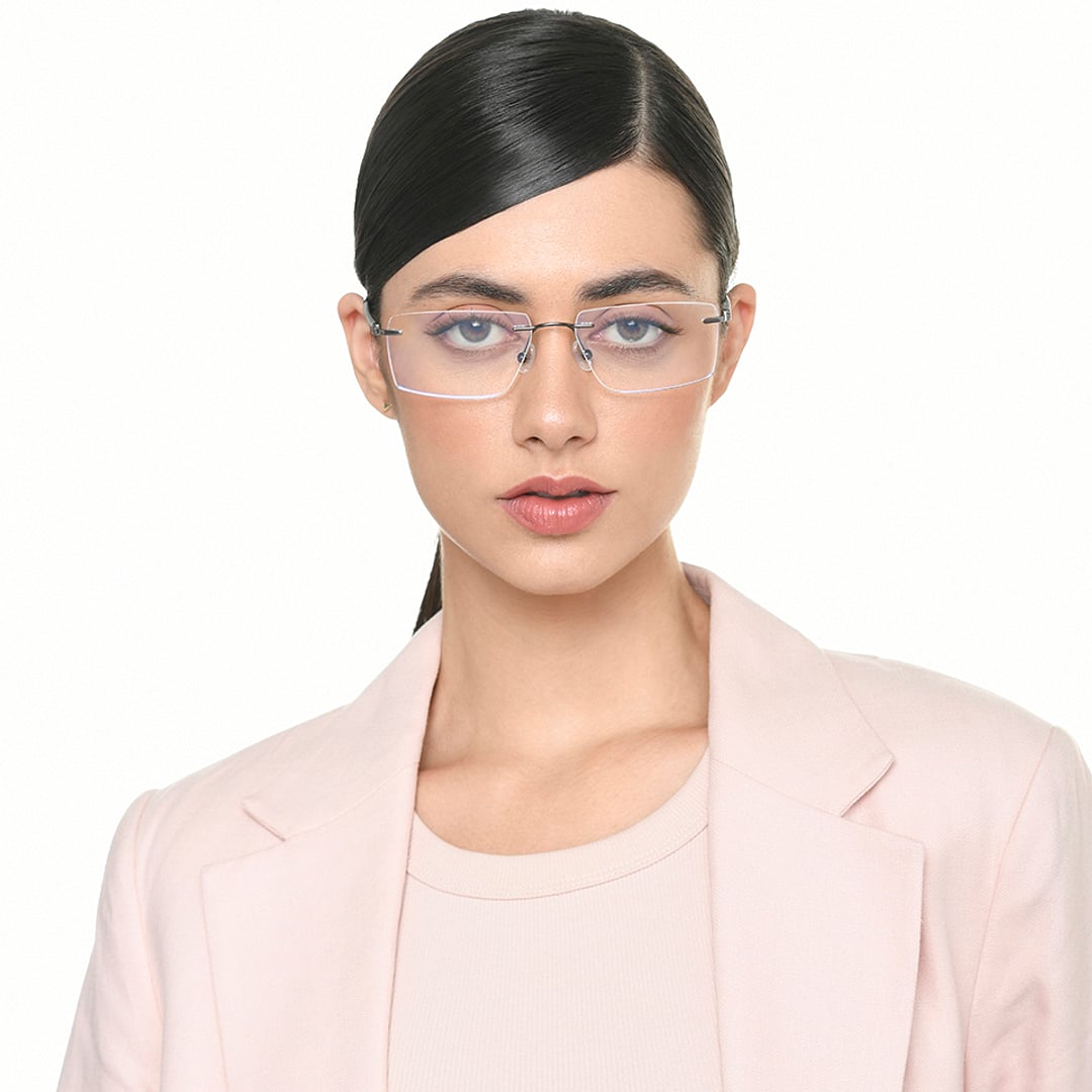 Lenskart Air Silver Rimless Rectangle left side