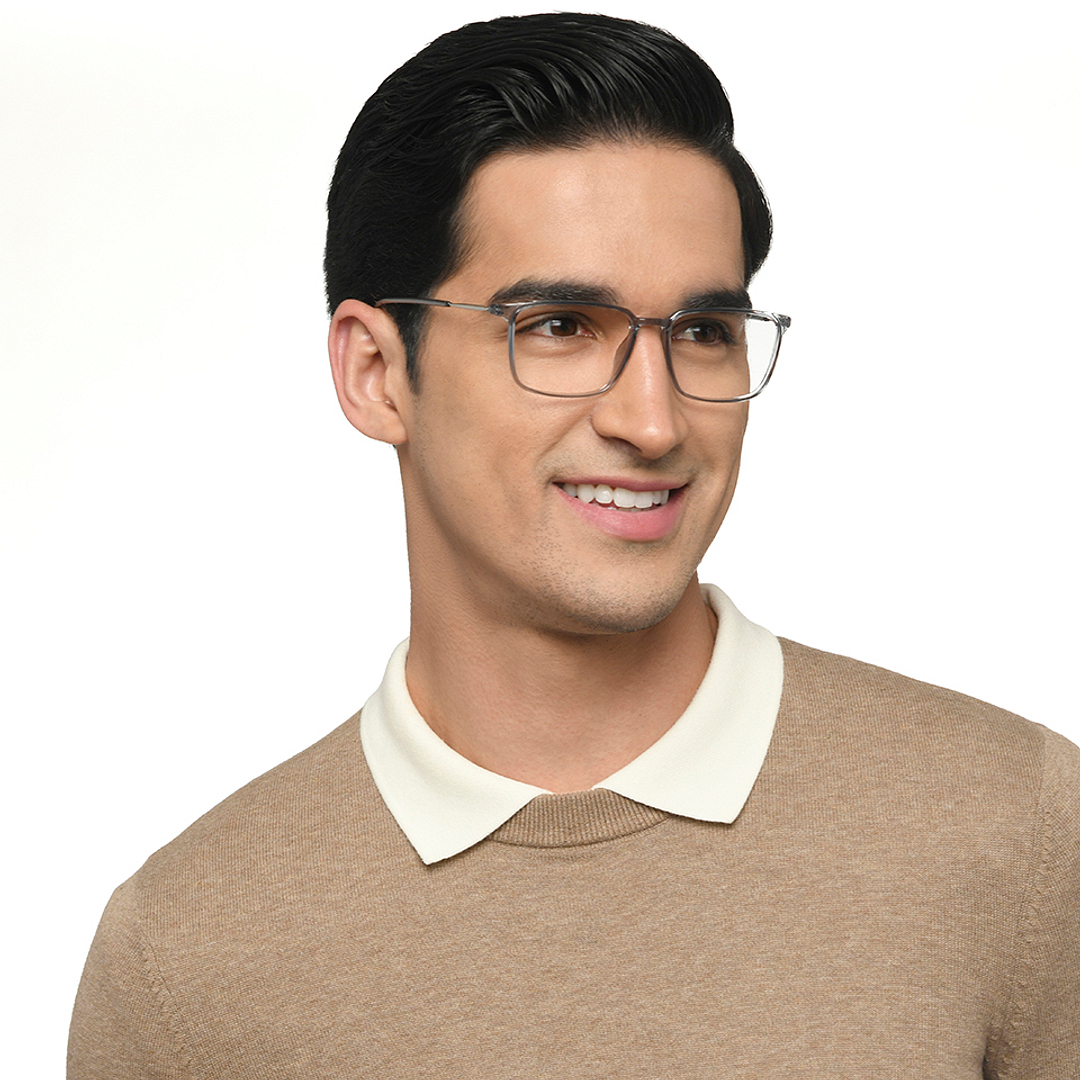 Lenskart Air Gray Transparent Full Rim Rectangle left side