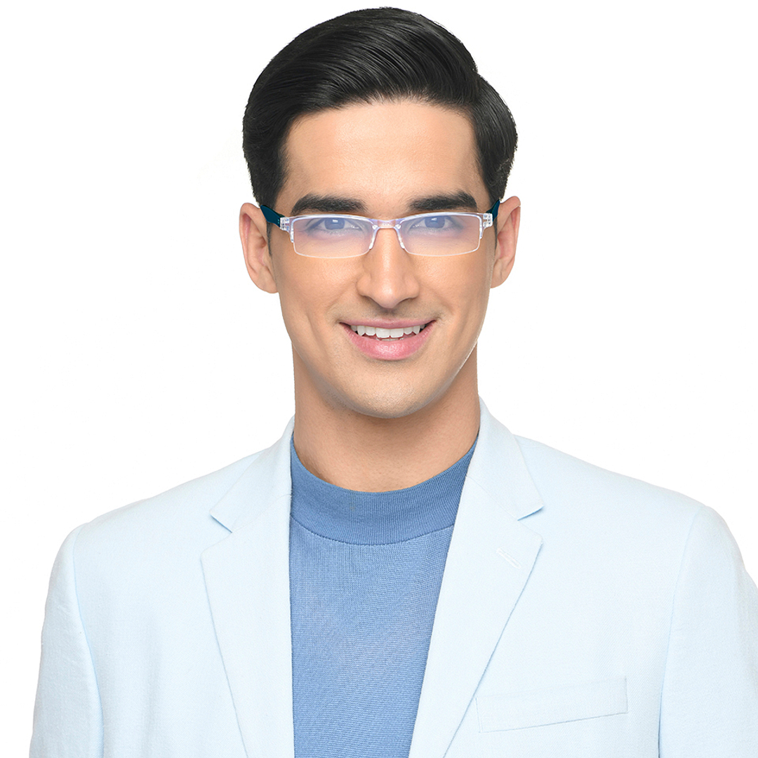 LENSKART BLU READERS Transparent Navy Blue Half Rim Rectangle LENSKART BLU READERS LR E13968 Only for 2 5 Prefitted Powers left side