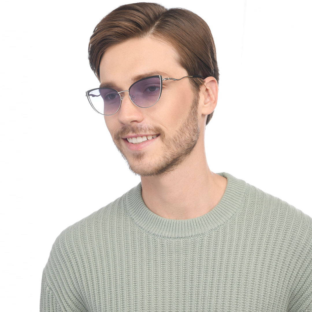 Vincent Chase Silver Blue Pilot Sunglasses - Full Rim, 100% UV Protection, Stainless Steel (Medium)