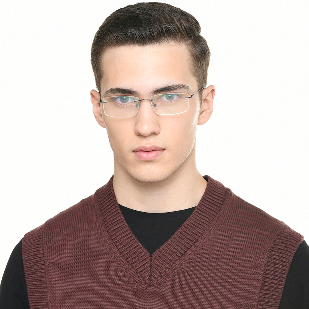 Vincent Chase Dark Gunmetal Rimless Rectangle left side