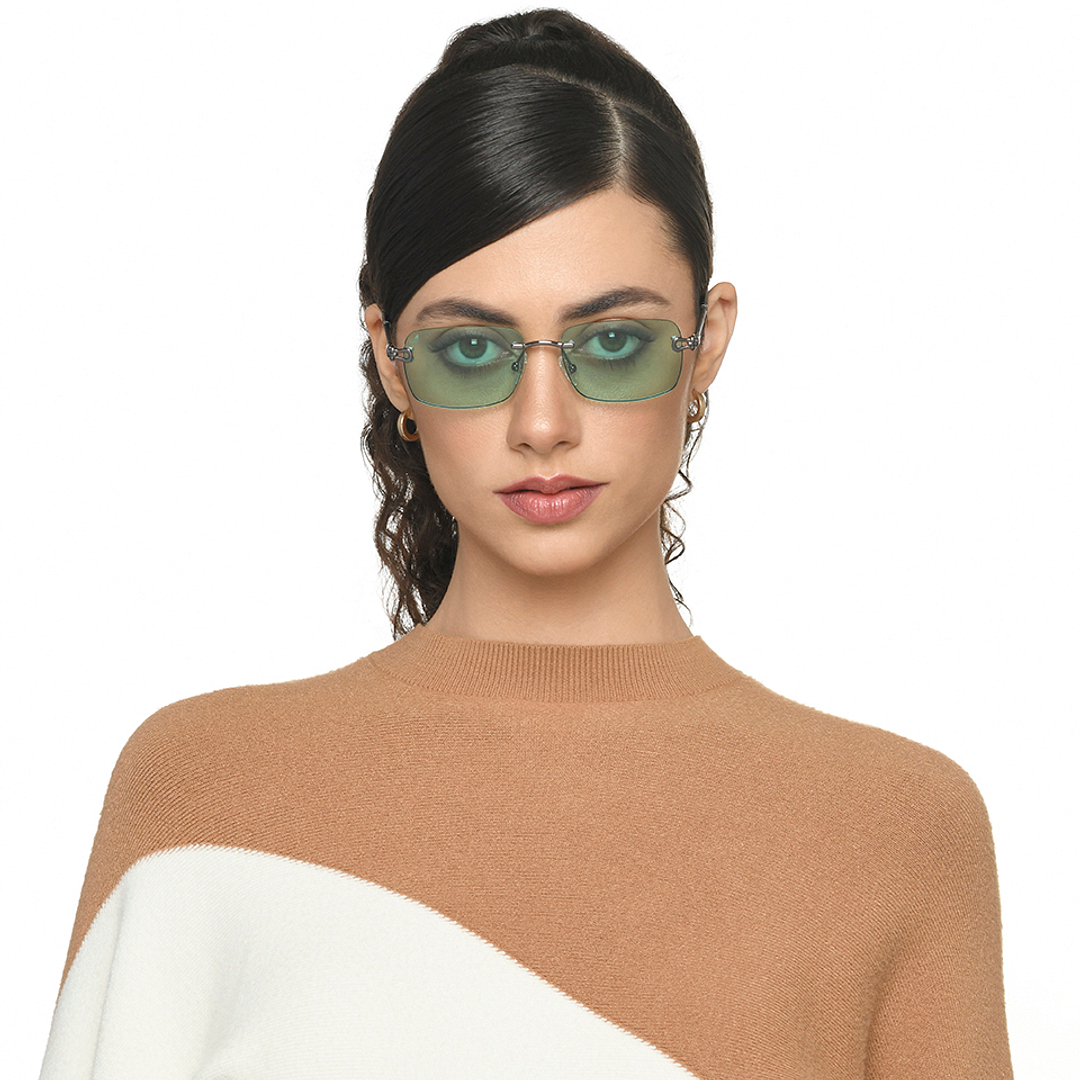 Vincent Chase Online Gunmetal Rimless Rectangle left side