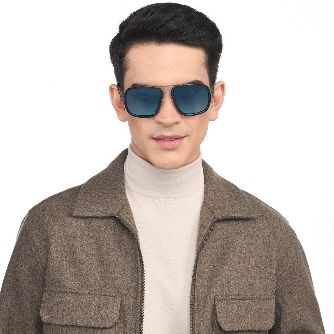 Blue Gunmetal Full Rim Rectangle Vincent Chase VC Sun Non-metal VC