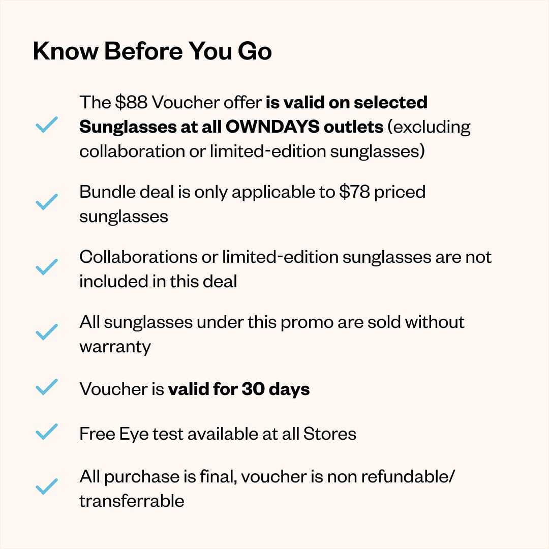 OWNDAYS Buy 2 Sunglasses for 88 Dollar left side