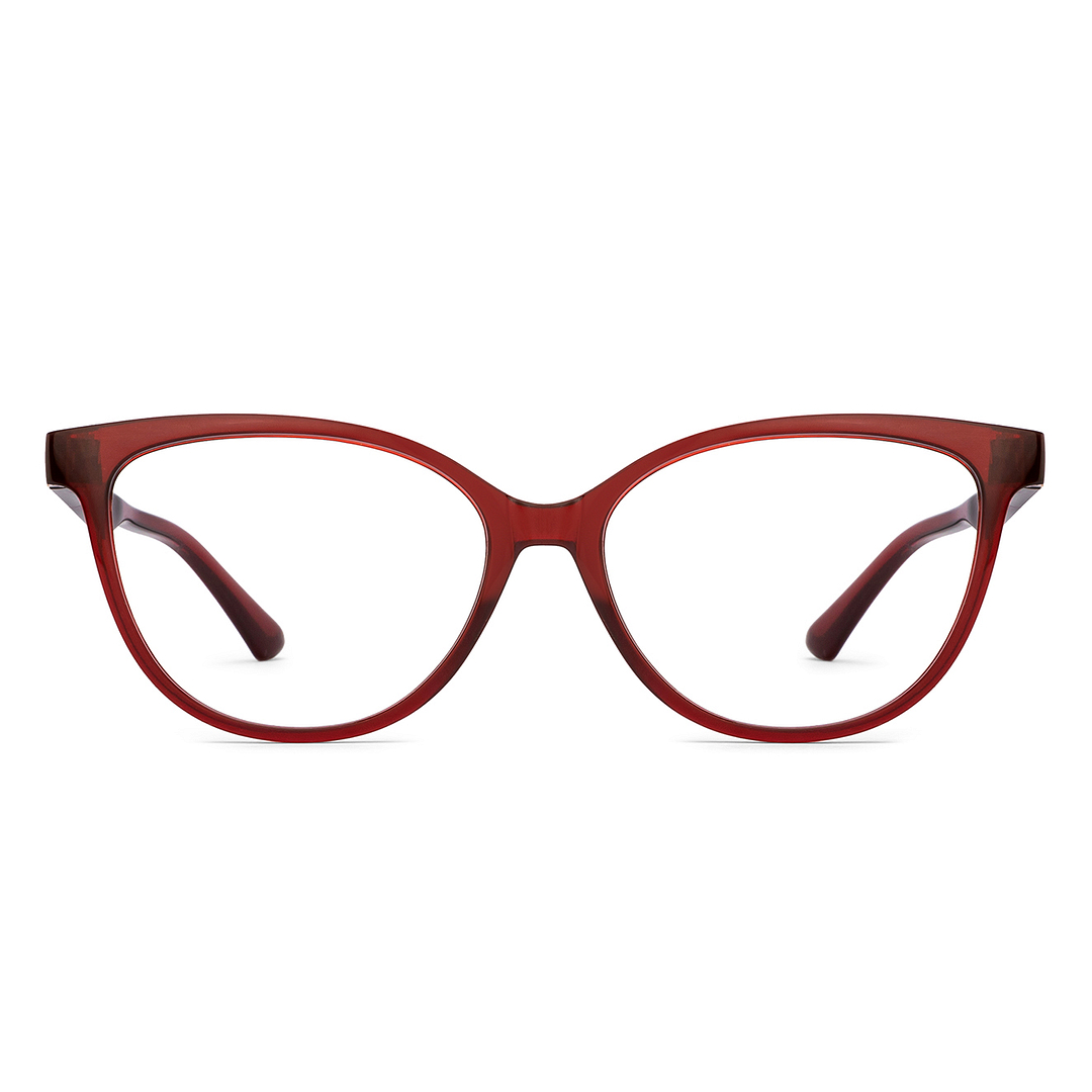 OJOS Red Transparent Full Rim Cat Eye left side
