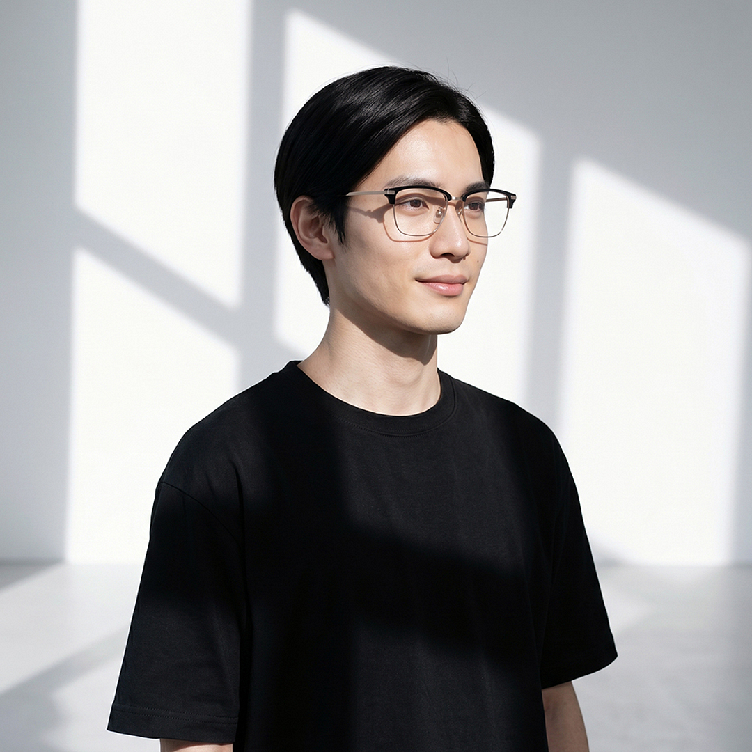OWNDAYS | ESSENTIAL Black Half Rim Browline right side