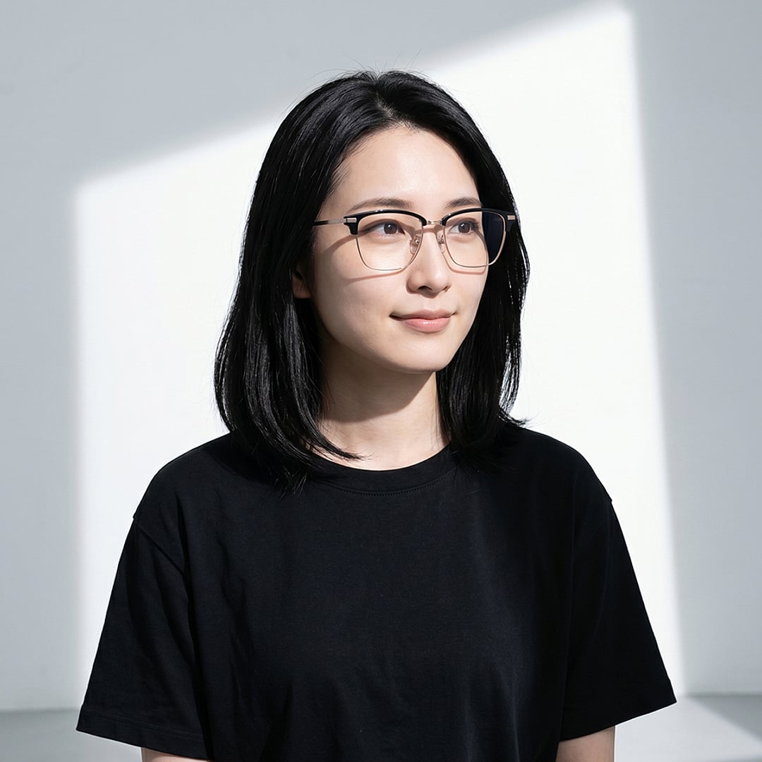 OWNDAYS | ESSENTIAL Black Half Rim Browline left side