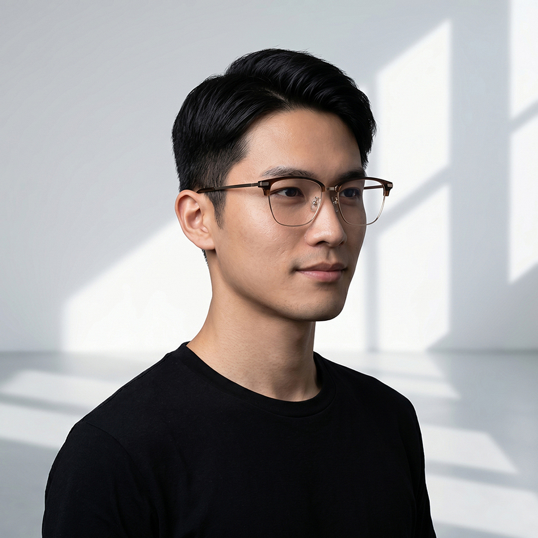 OWNDAYS | ESSENTIAL Brown Half Rim Browline left side