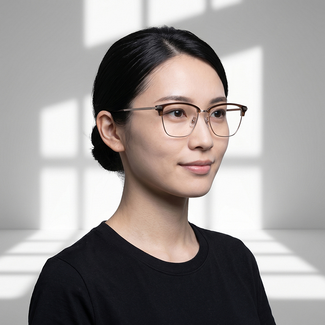 OWNDAYS | ESSENTIAL Brown Half Rim Browline left side