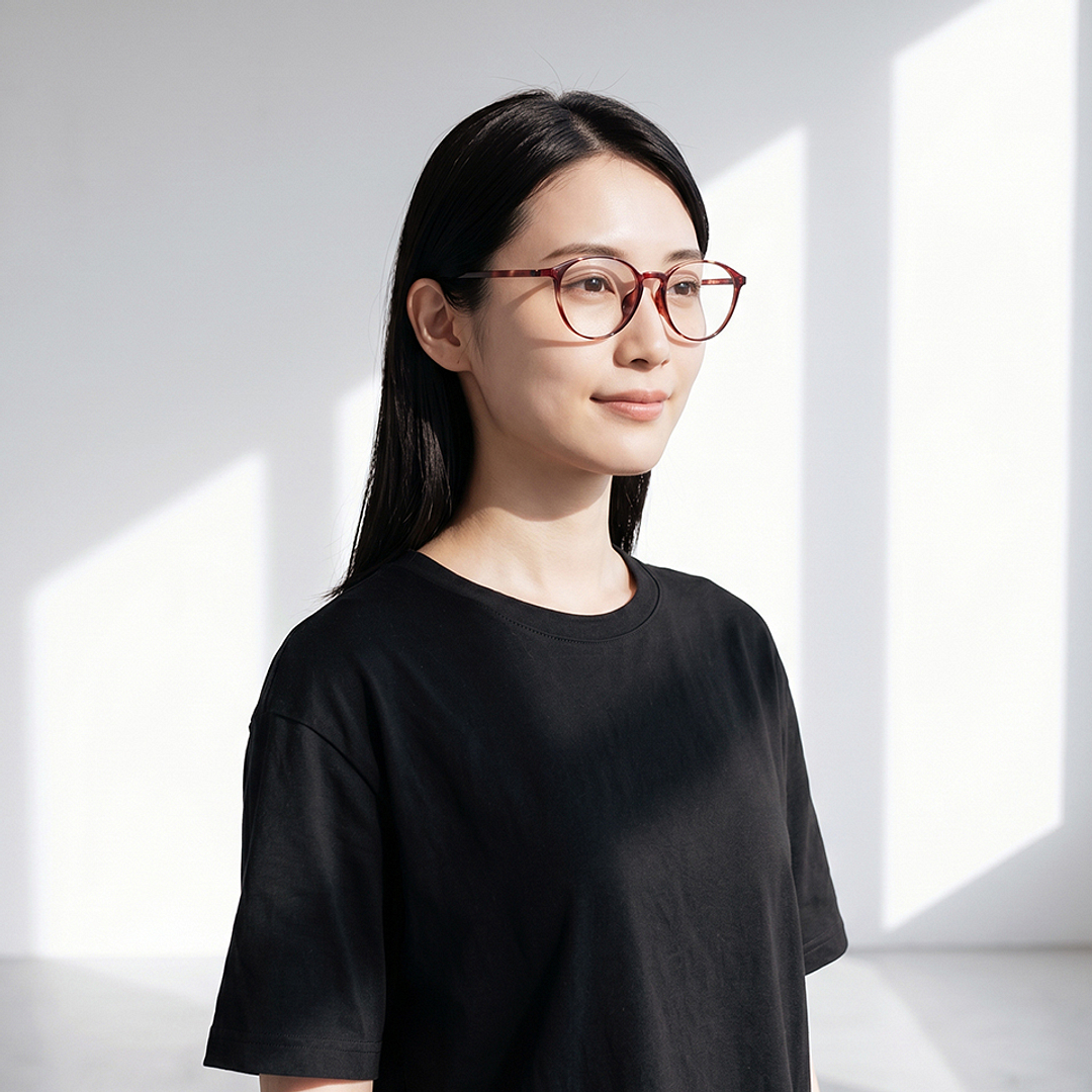 OWNDAYS | ESSENTIAL Brown Demi Full Rim Boston left side
