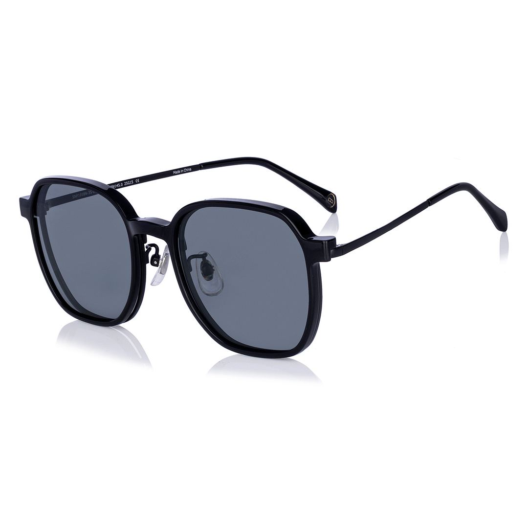 OWNDAYS | SUN Matte Black Full Rim Polygon left side
