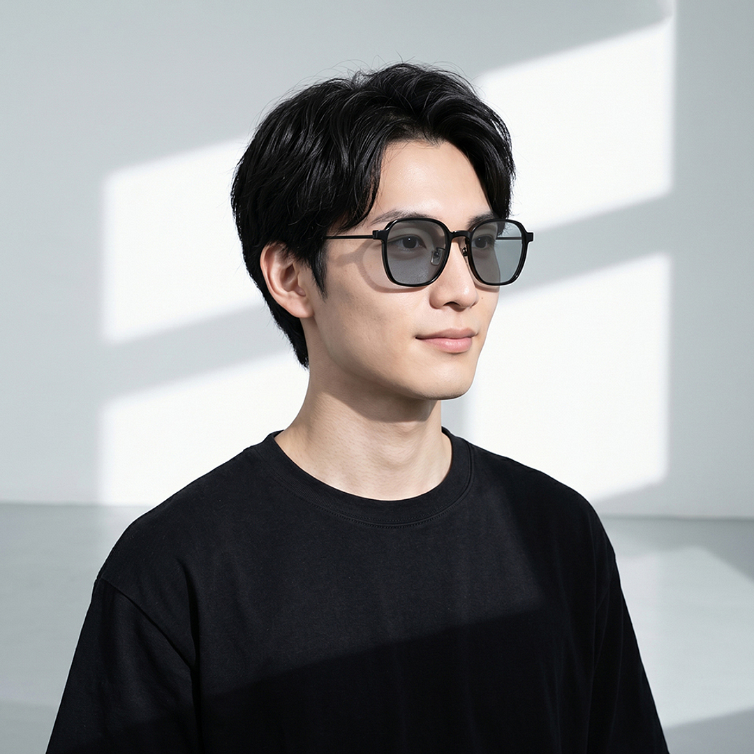 OWNDAYS | SUN Matte Black Full Rim Polygon left side