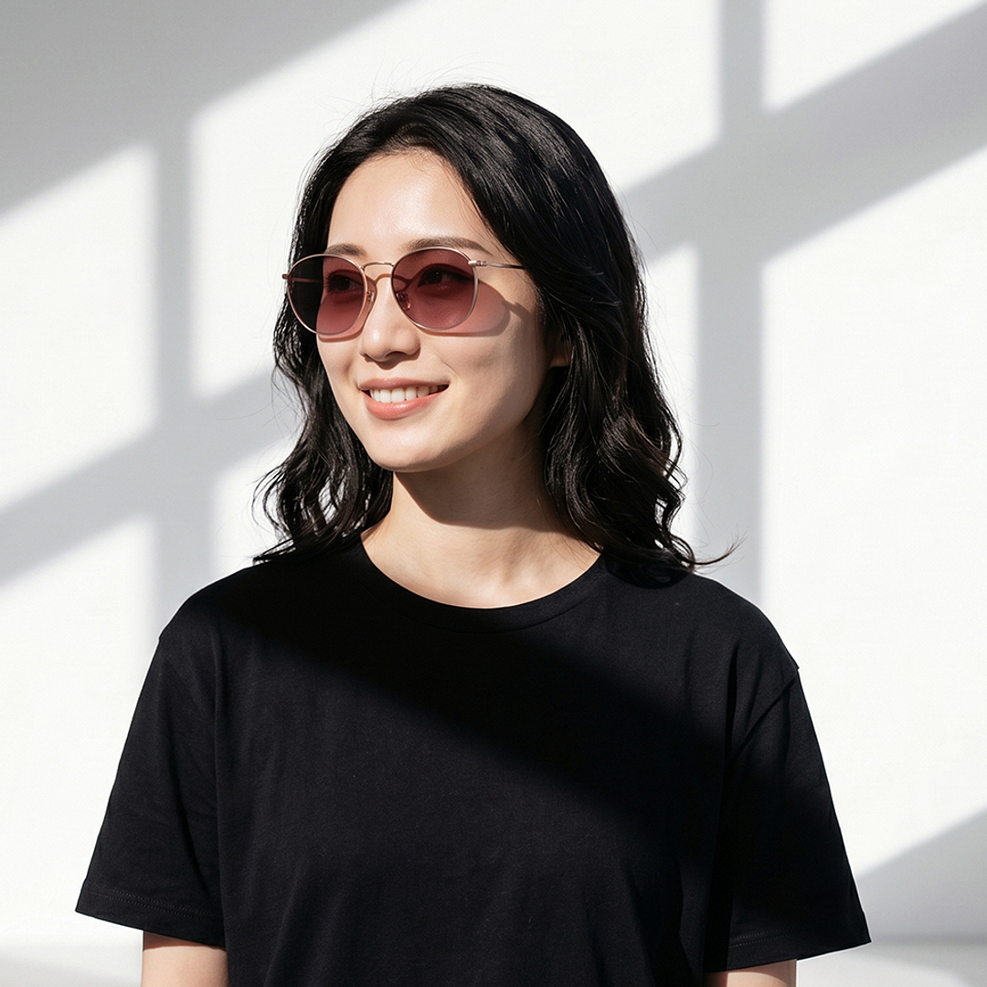OWNDAYS | SUN Matte Pink Full Rim Round left side