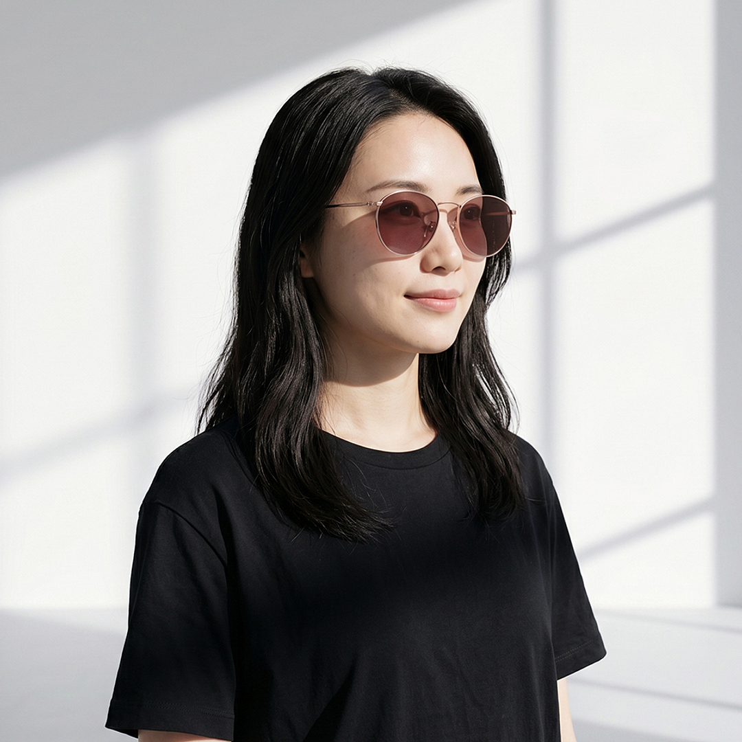 OWNDAYS | SUN Matte Pink Full Rim Round right side