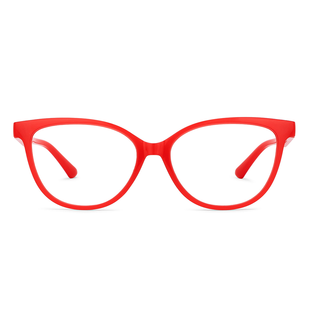 OJOS Red Transparent Full Rim Cat Eye left side