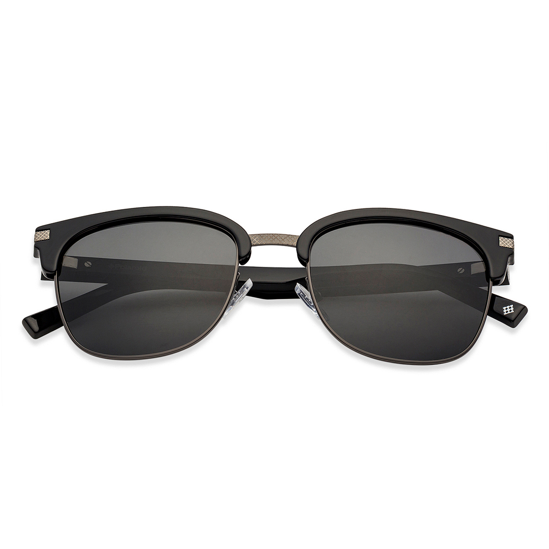 Polaroid Dark Gunmetal Full Rim Clubmaster left side