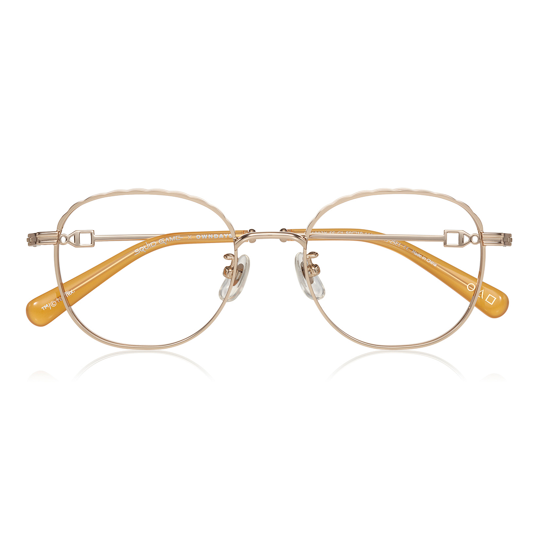 SQUID GAME × OWNDAYS Gold Full Rim Boston right side