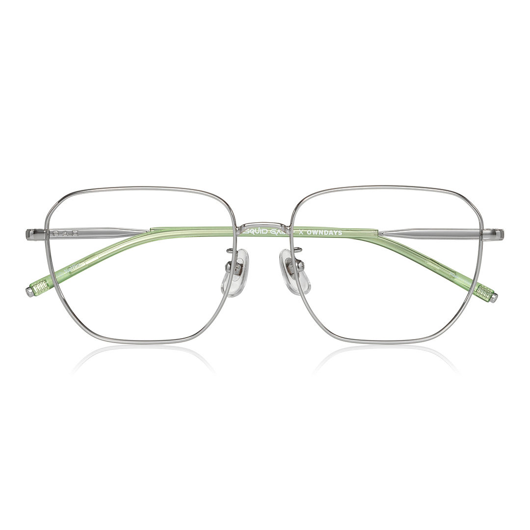 SQUID GAME × OWNDAYS Silver Full Rim Rectangle right side