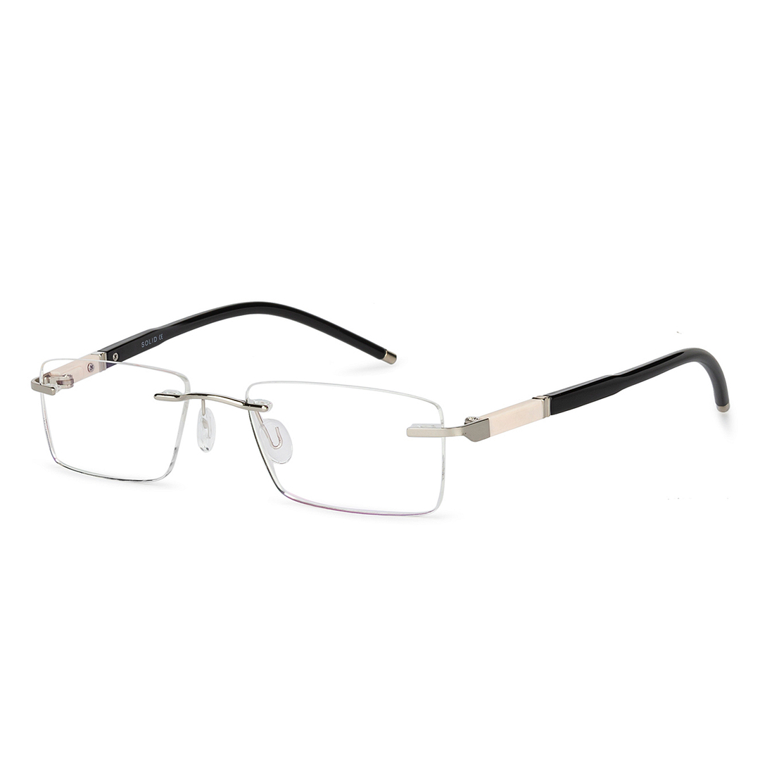 Solid Silver Rimless Rectangle left side