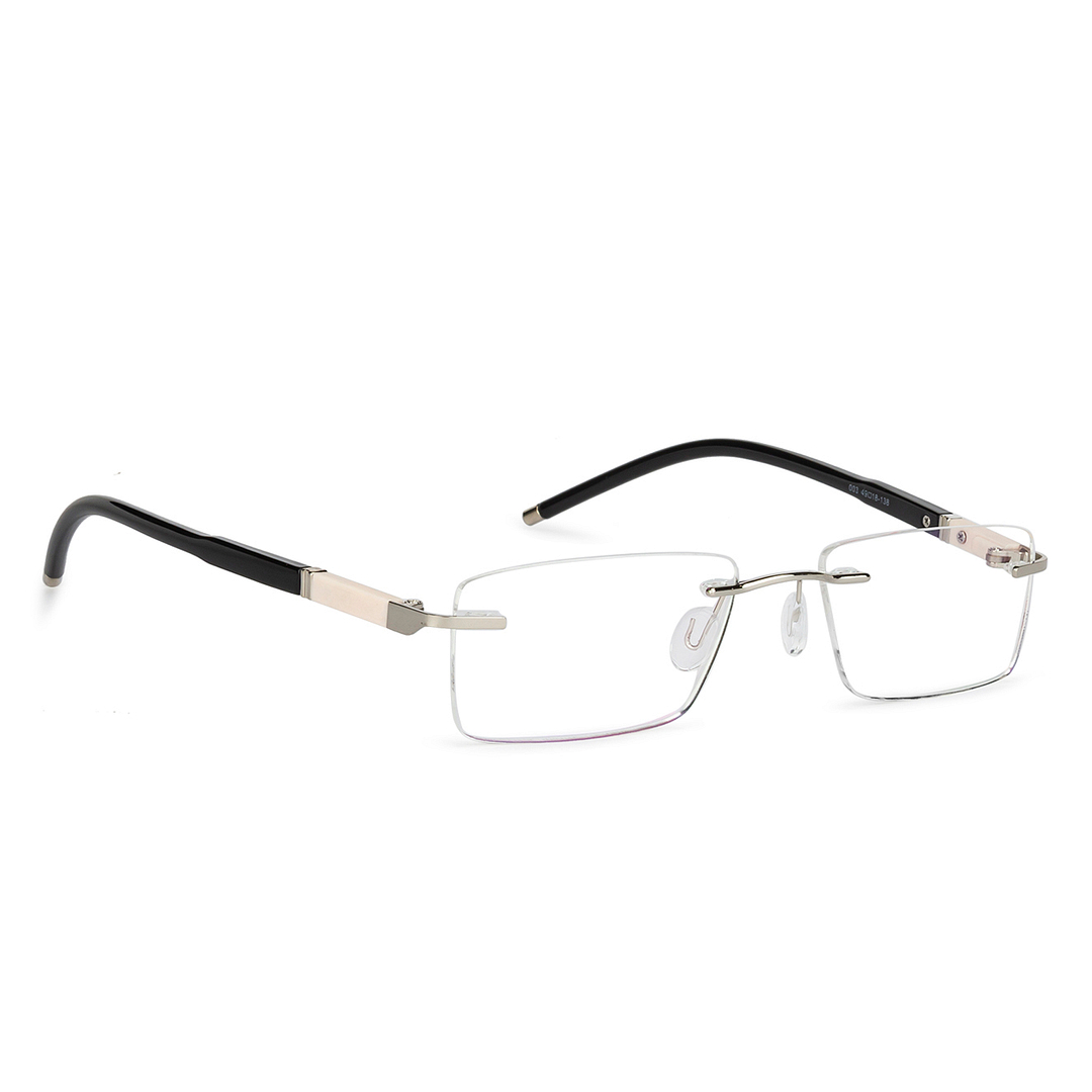 Solid Silver Rimless Rectangle left side