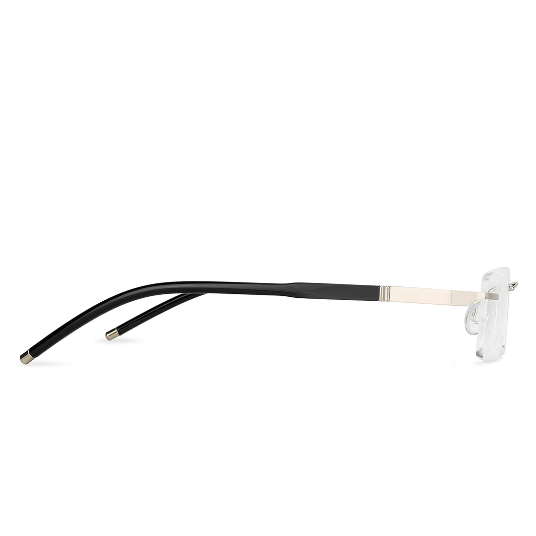 Solid Silver Rimless Rectangle right side