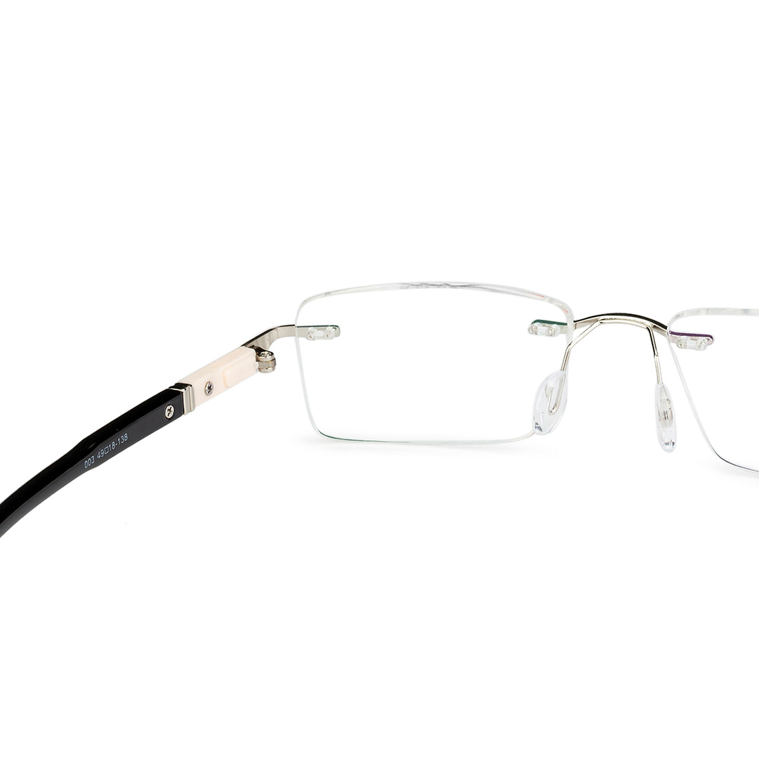 Solid Silver Rimless Rectangle left side