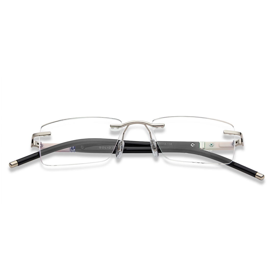 Solid Silver Rimless Rectangle right side
