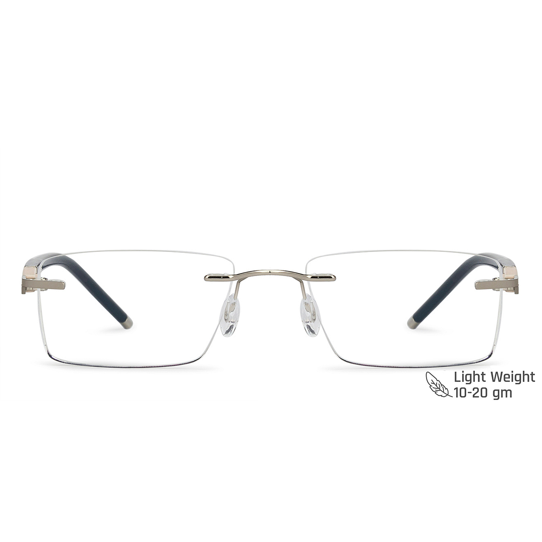 Solid Silver Rimless Rectangle left side