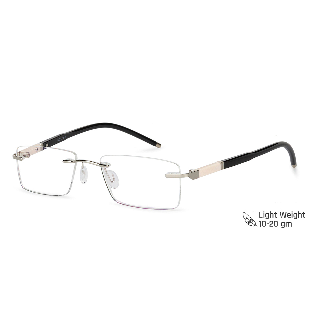 Solid Silver Rimless Rectangle right side