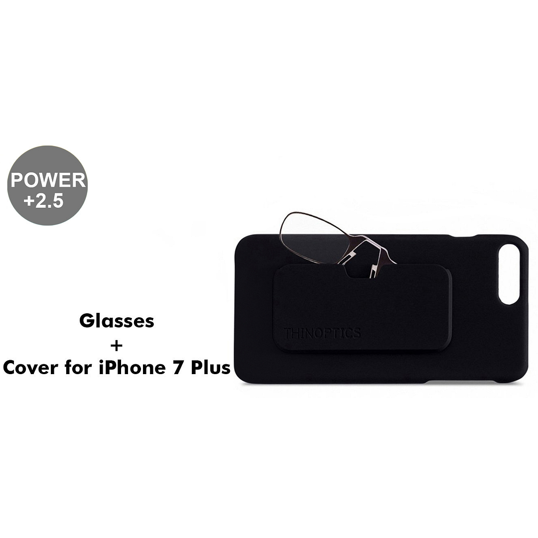 ThinOptics Black Full Rim Rectangle Thinoptics With IPhone 7 Cover Reading Only For 2 5 Power left side