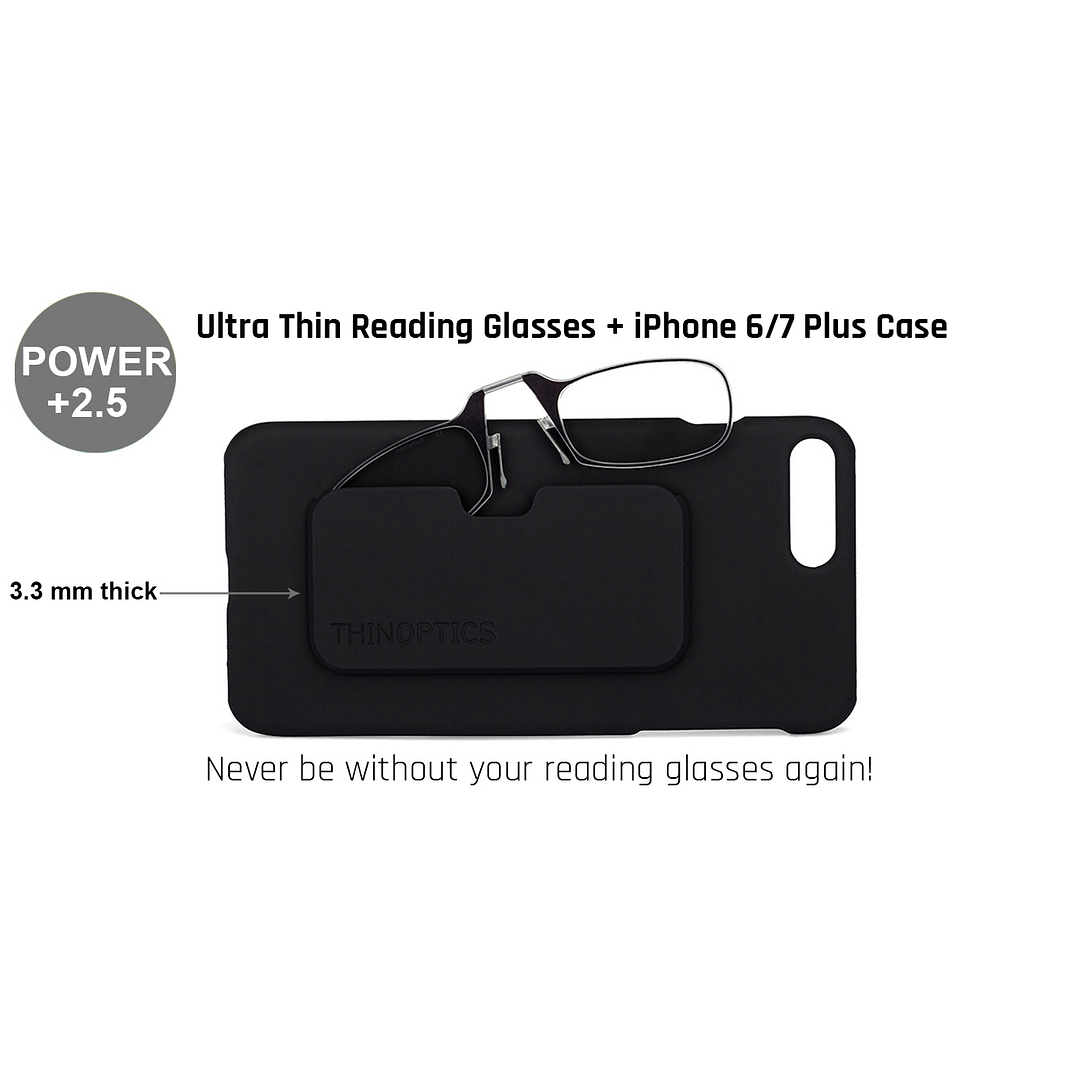 ThinOptics Black Full Rim Rectangle Thinoptics With IPhone 7 Cover Reading Only For 2 5 Power left side