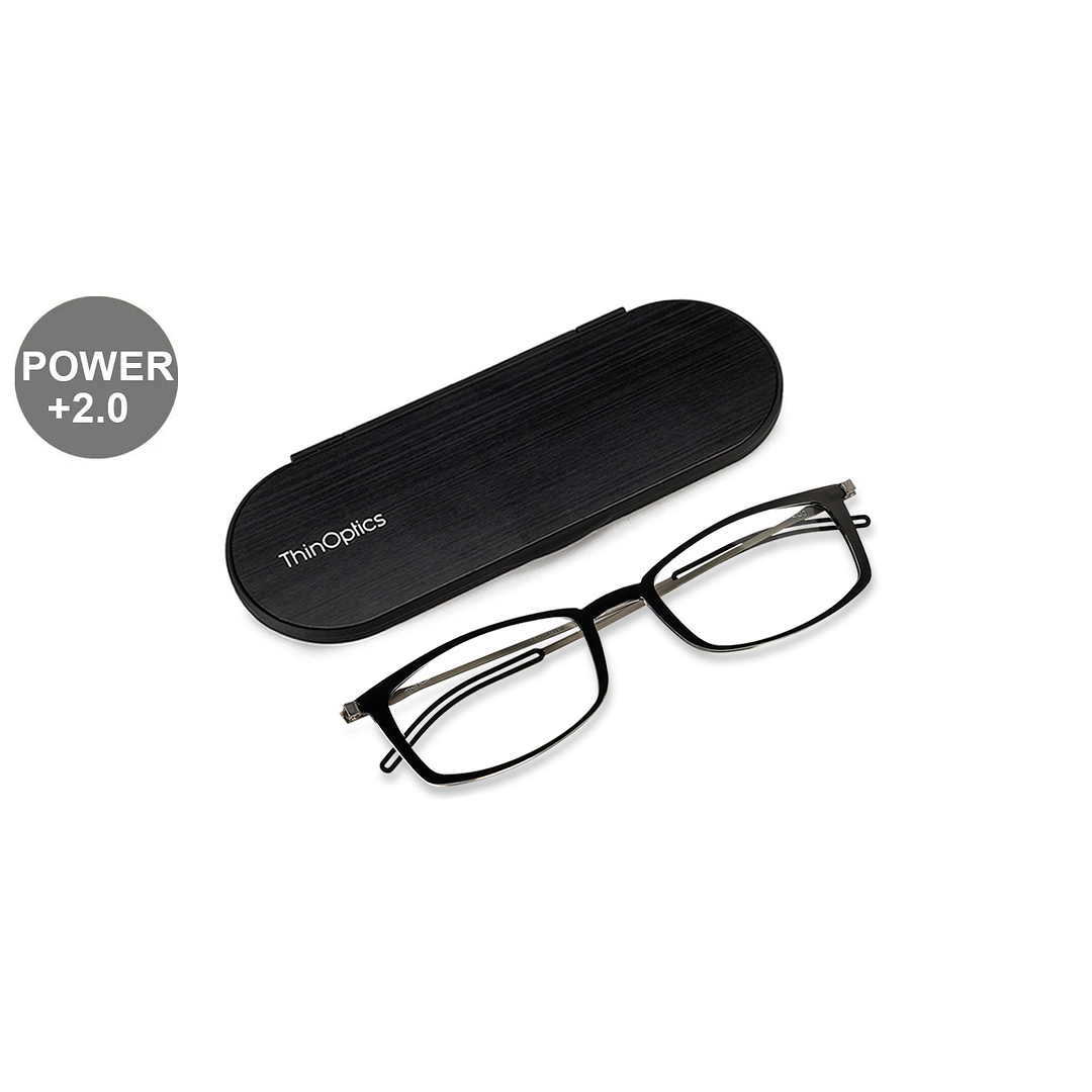 ThinOptics Black Full Rim Rectangle ThinOptics Brookyln Frontpage Reading    Only For  2 00 Power left side