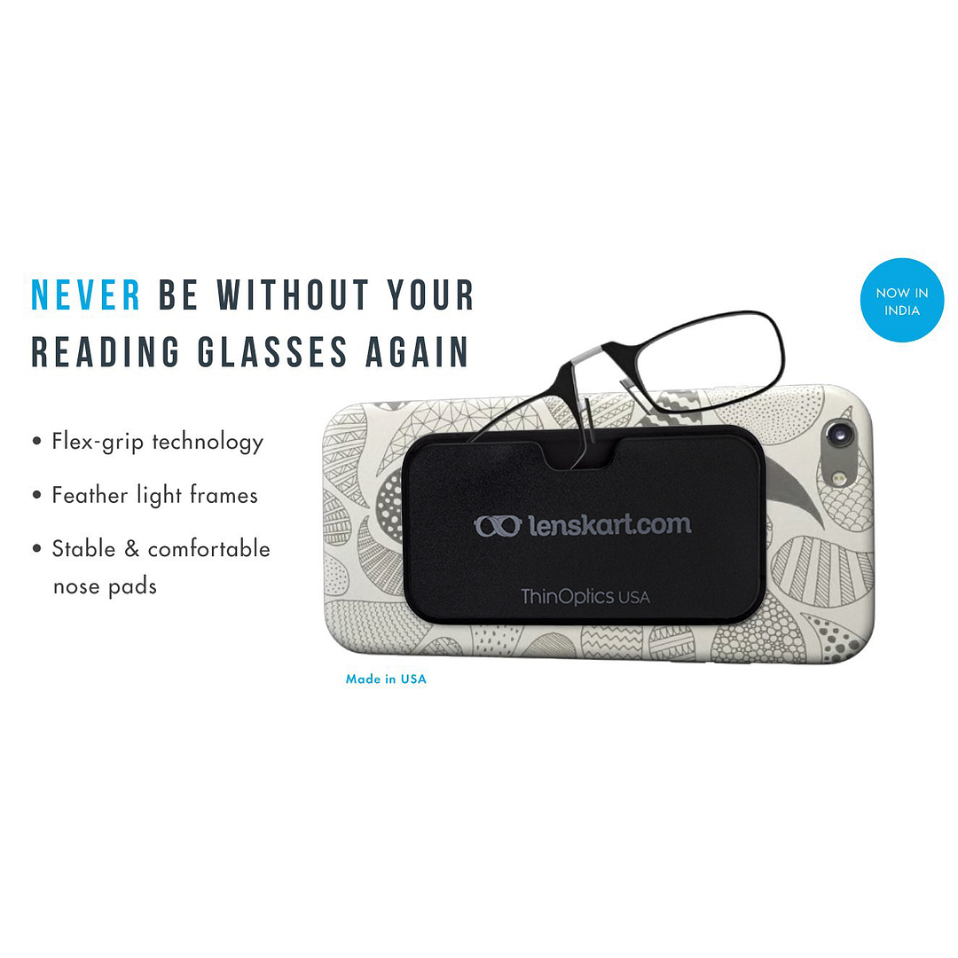 ThinOptics Black Full Rim Rectangle ThinOptics Go-Reader Glasses With Case Only for 1 5 Prefitted Powers left side