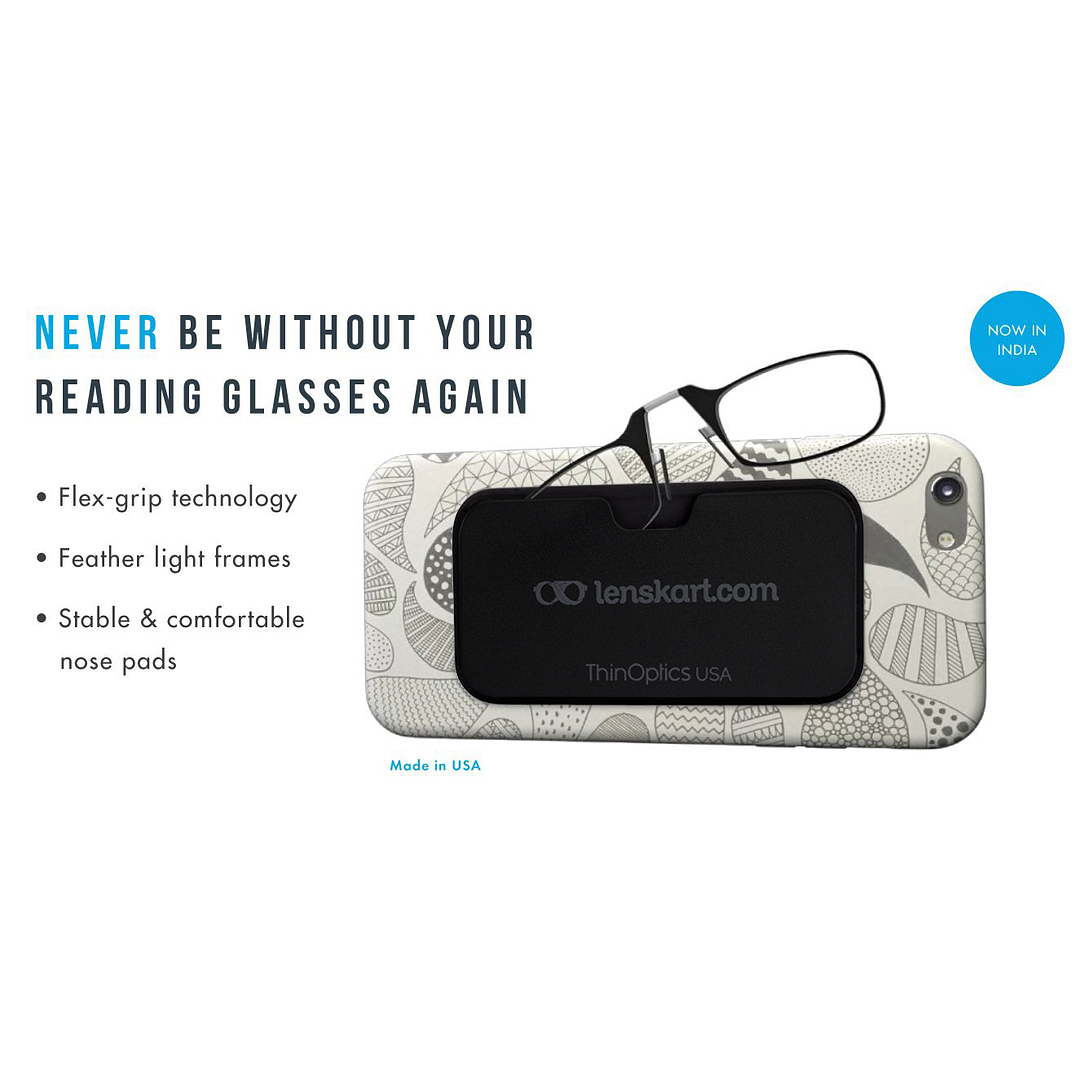 ThinOptics Transparent Full Rim Rectangle ThinOptics Go-Reader Glasses With Case Only for 1 Prefitted Powers right side