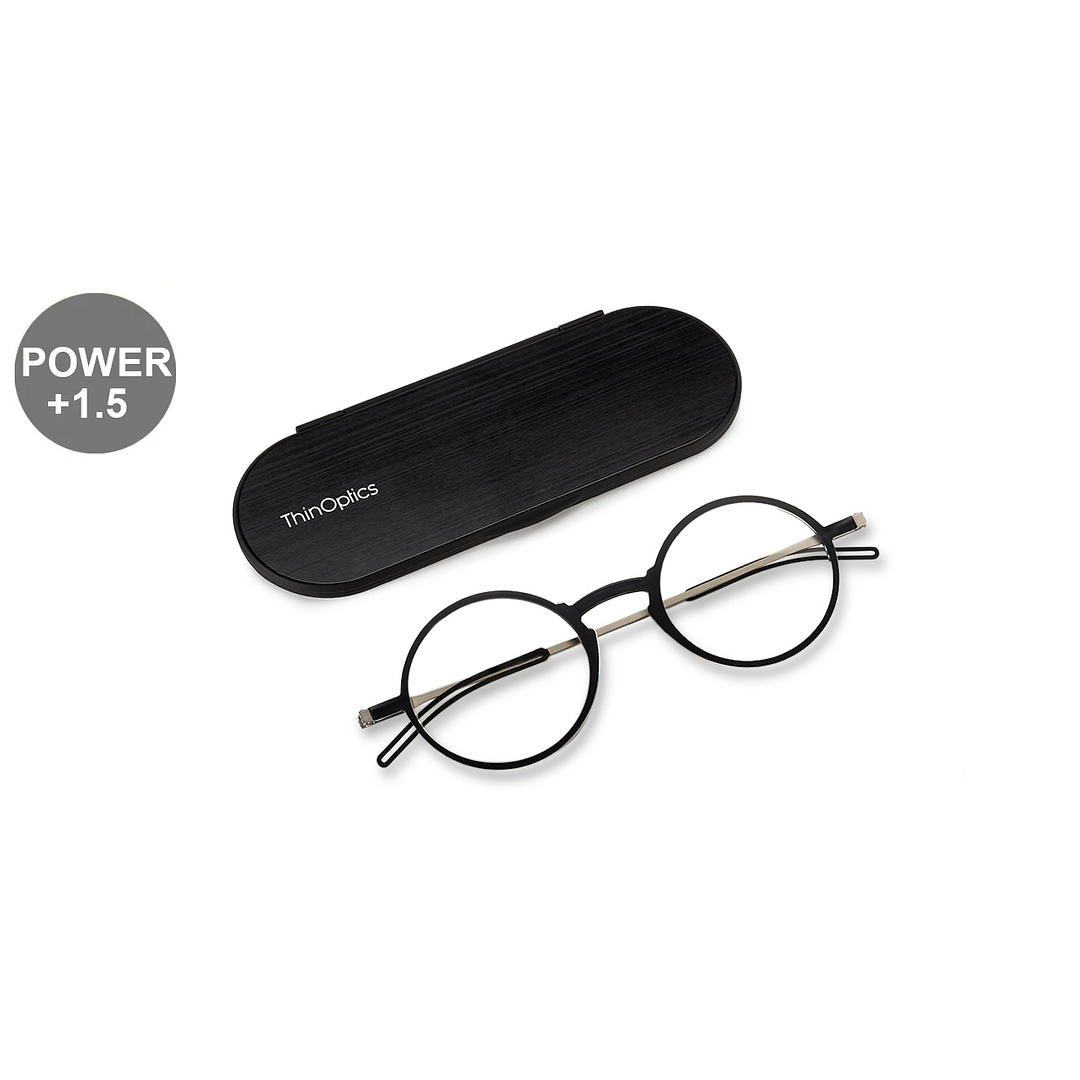 ThinOptics Black Full Rim Round ThinOptics Manhattan Frontpage Reading    Only For  1 50 Power left side
