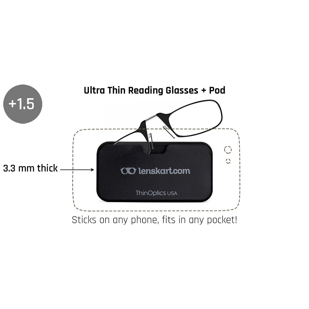 ThinOptics Transparent Full Rim Rectangle ThinOptics Go-Reader Glasses With Case Only for 1 5 Prefitted Powers left side