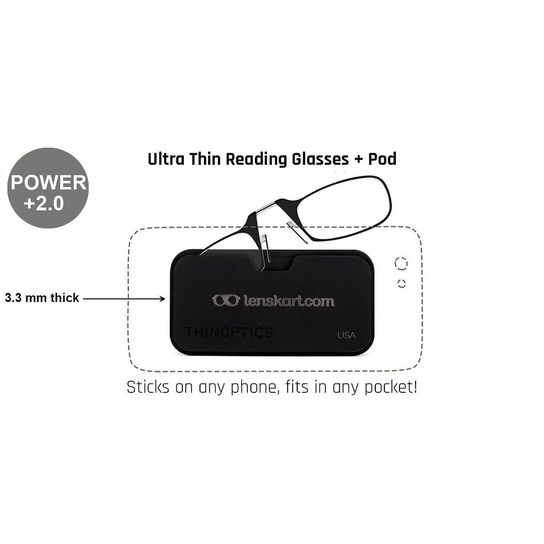 ThinOptics Black Full Rim Rectangle ThinOptics Reading Glasses With Case - TO Reading    Only For  2 00 Power left side