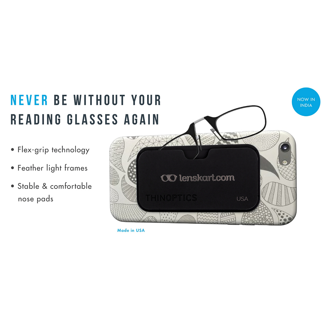 ThinOptics Black Full Rim Rectangle ThinOptics Reading Glasses With Case - TO Reading    Only For  2 00 Power right side