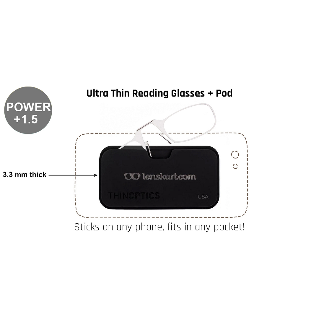 ThinOptics Clear Full Rim Rectangle ThinOptics Reading Glasses With Case - TO Reading    Only For  1 50 Power left side