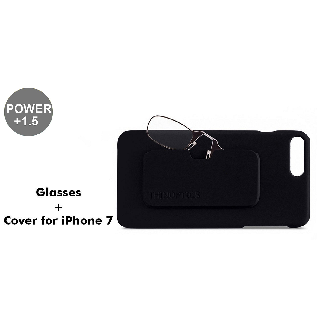 ThinOptics Black Full Rim Rectangle Thinoptics With IPhone 7 Cover Reading Only For 1 5 Power left side
