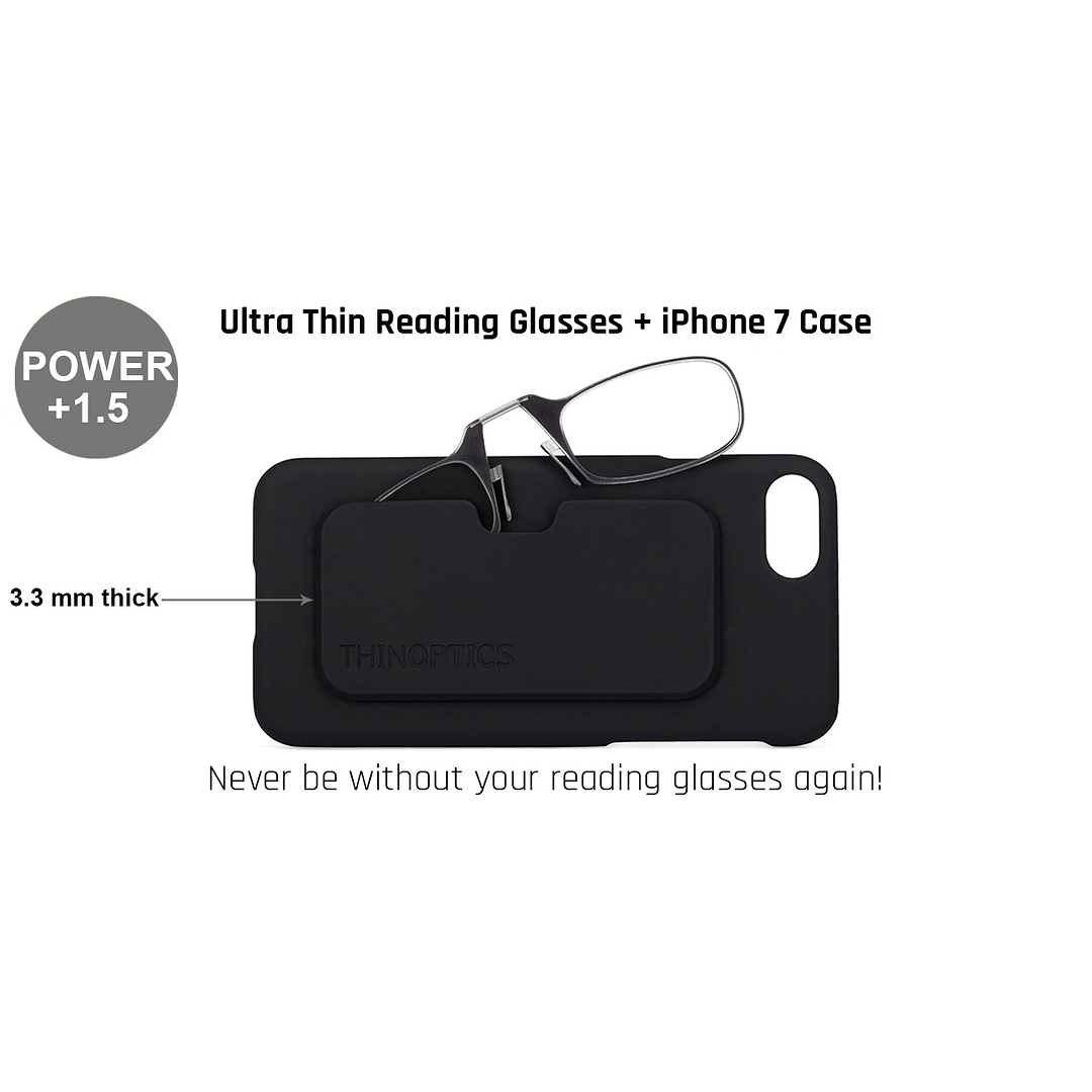 ThinOptics Black Full Rim Rectangle Thinoptics With IPhone 7 Cover Reading Only For 1 5 Power left side