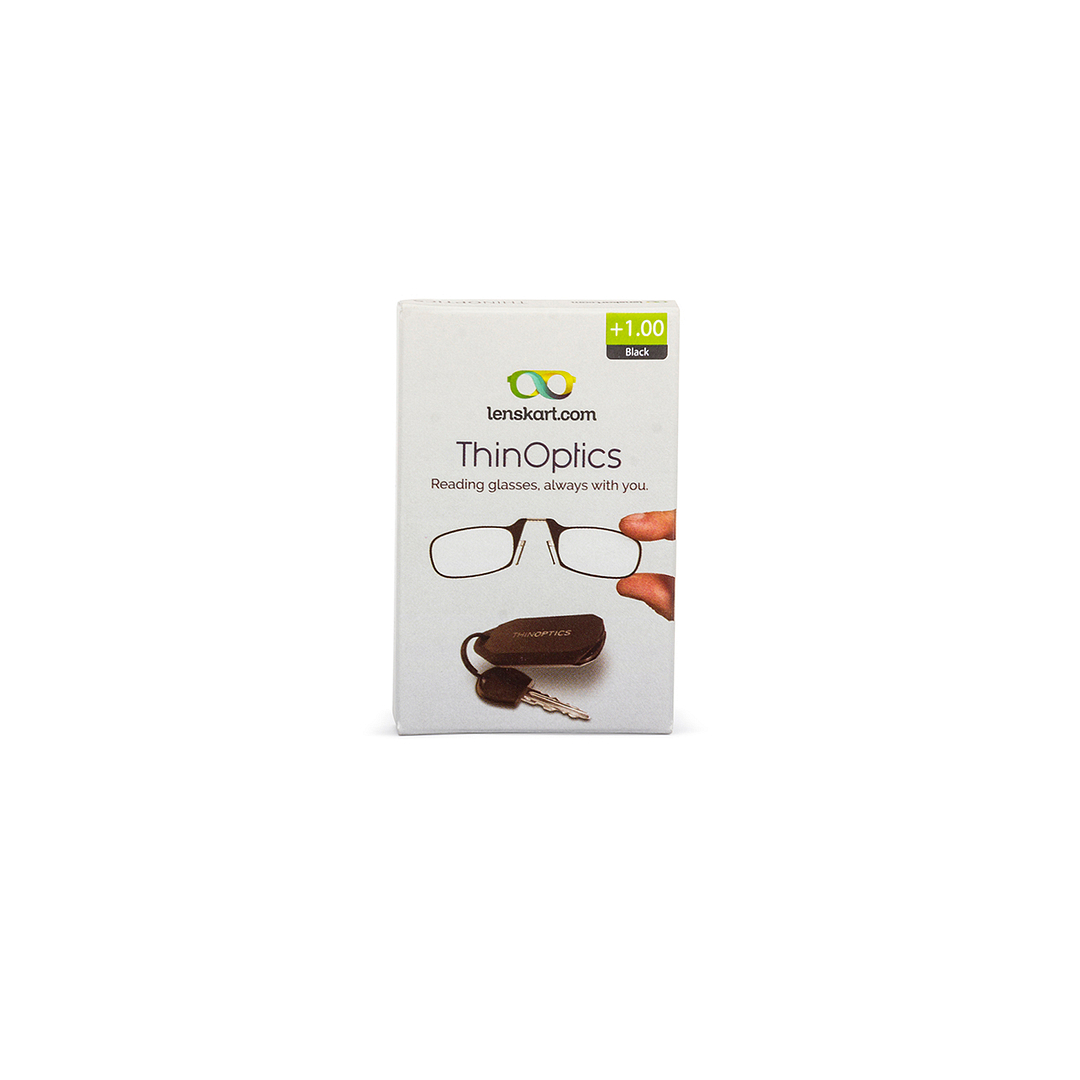 ThinOptics Black Full Rim Rectangle ThinOptics With Keychain Reading    Only For  1 00 Power right side