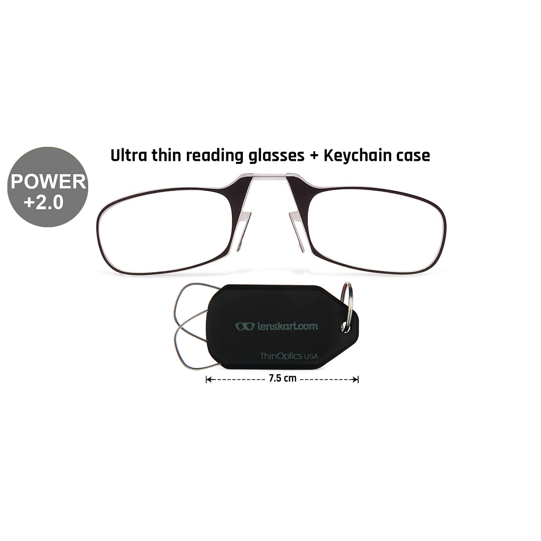 ThinOptics Black Full Rim Rectangle ThinOptics With Keychain Reading    Only For  2 00 Power left side