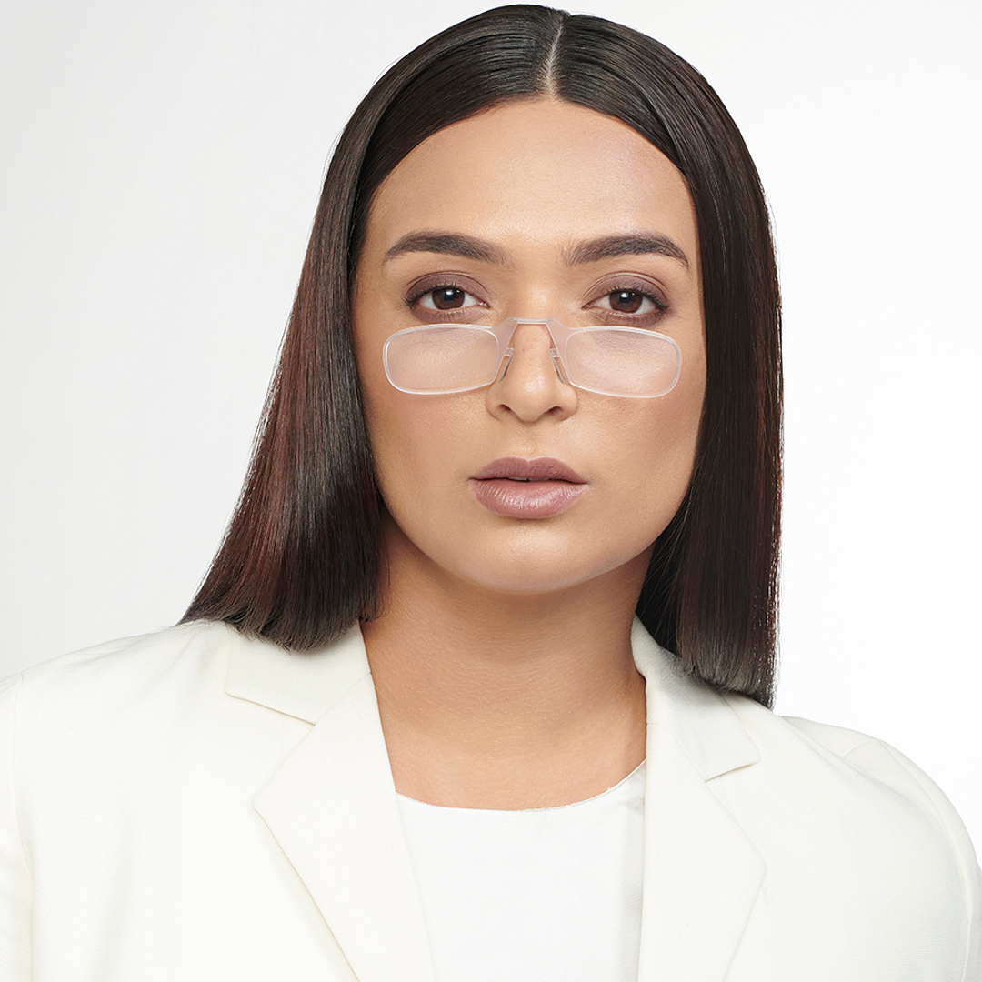 ThinOptics Transparent Full Rim Rectangle ThinOptics Go-Reader Glasses With Case Only for 2 5 Prefitted Powers left side