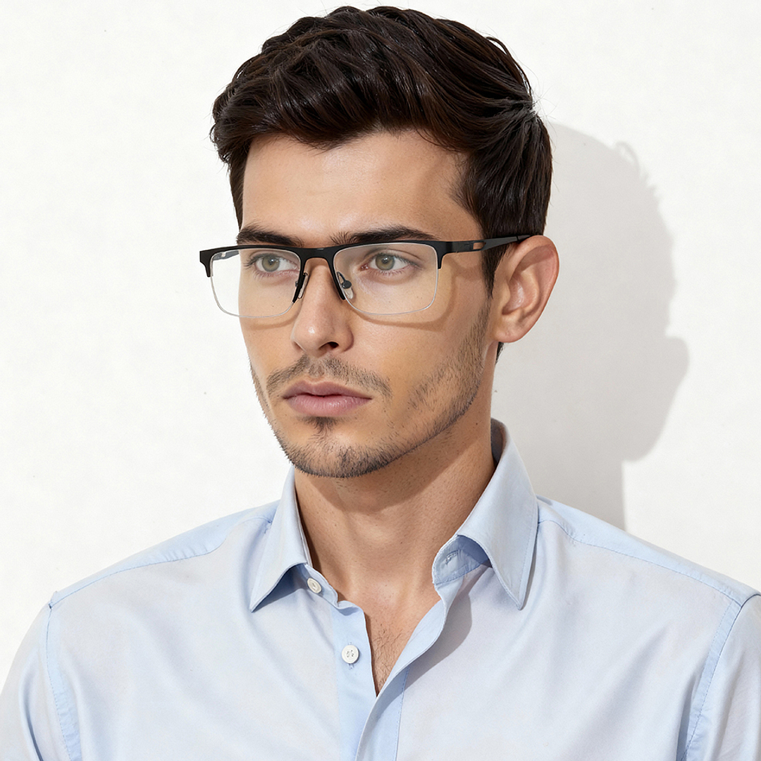 Vincent Chase Black Half Rim Rectangle left side