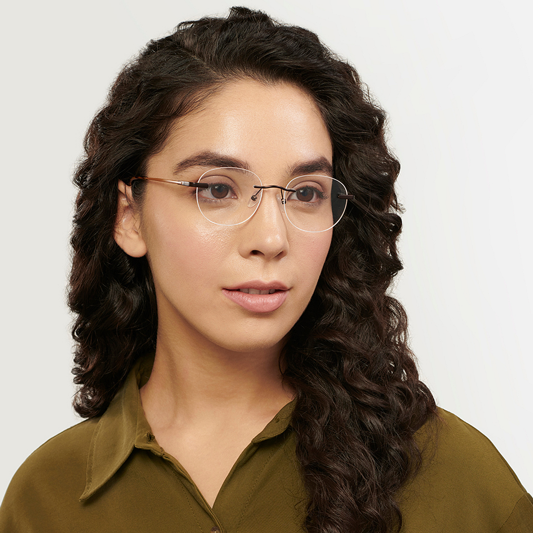 Vincent Chase Online Light Brown Rimless Round left side