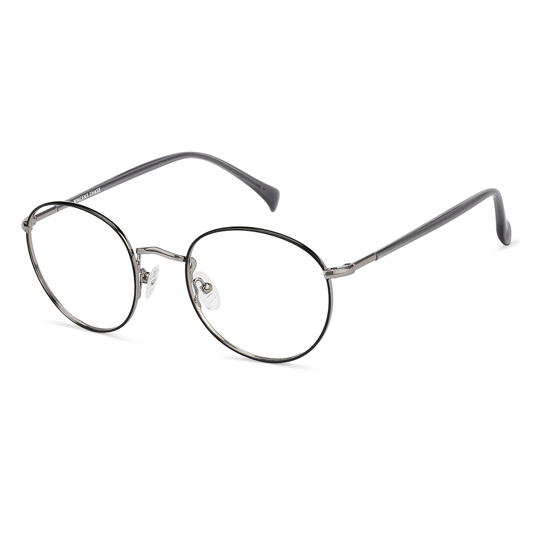 Vincent Chase Screen Glasses Blue Block Zero Power Screen Glasses : Metal Black Grey Full Rim Round Medium Size-50 Vincent Chase SLEEK STEEL VC E11560-C1 right side