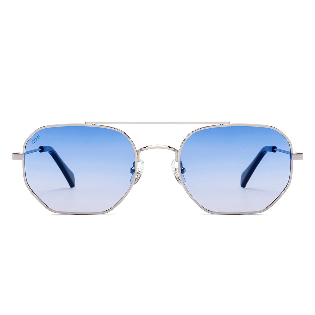 未使用 REVOLT RVT GLASS WH/BLUE 偏光サングラス Buy Blue Gradient Silver Full Rim Geometric Vincent Chase