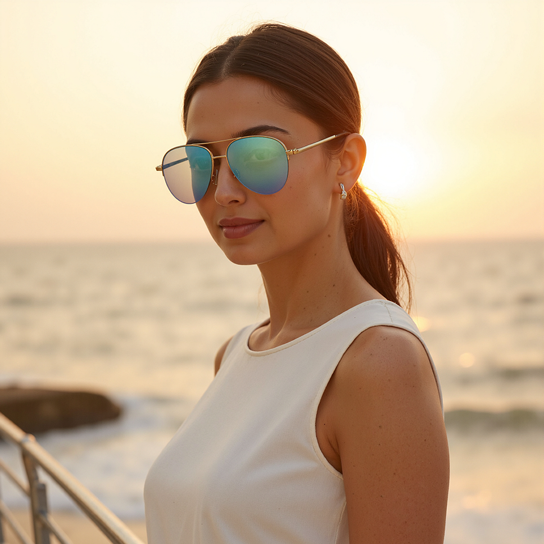 Buy Blue Mirror Gold Half Rim Aviator Vincent Chase VC Sun Metal
